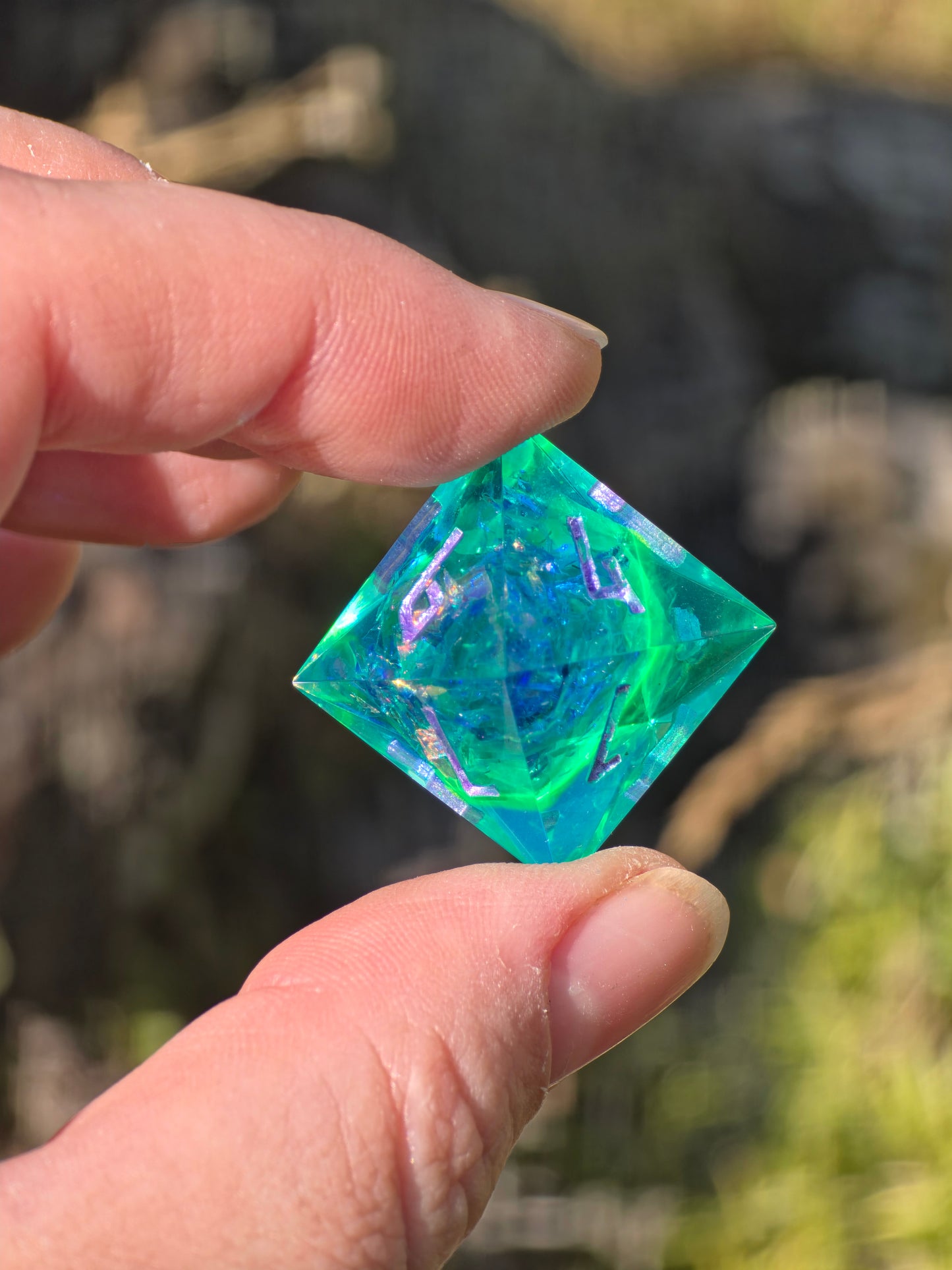 Shiggy – Mystic Tidal Bloom Würfelset – Handgefertigtes Pokémon inspiriertes Resin Dice Set | Petri-Effekt & Metallic Lila Zahlen Squirtle