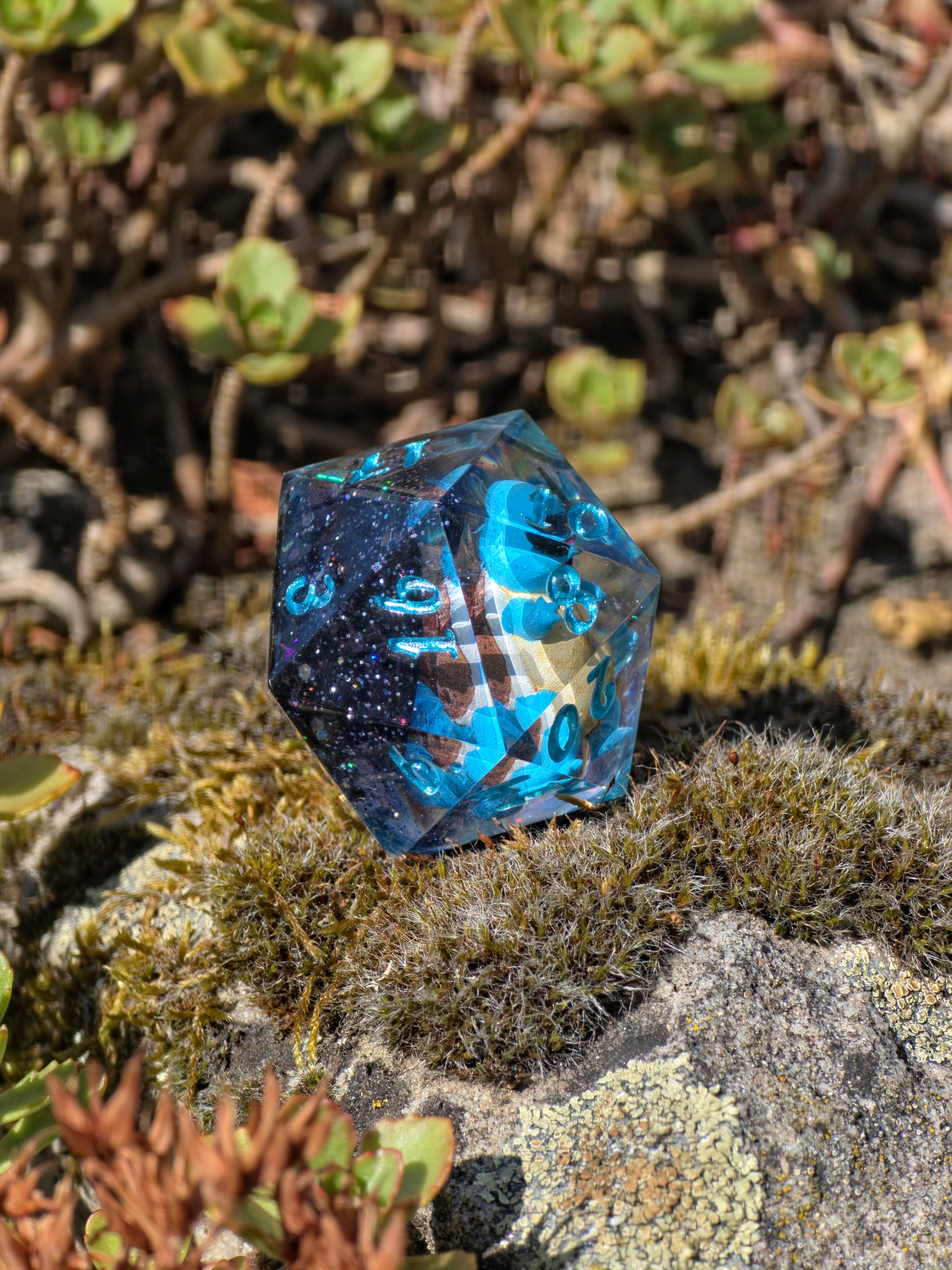 🌟Shiggy – Galactic Vacation D20 35 mm – Pokémon-inspirierter Galaxy Resin Würfel mit Sonnenbrille | Handgefertigter Chonk DnD Würfel