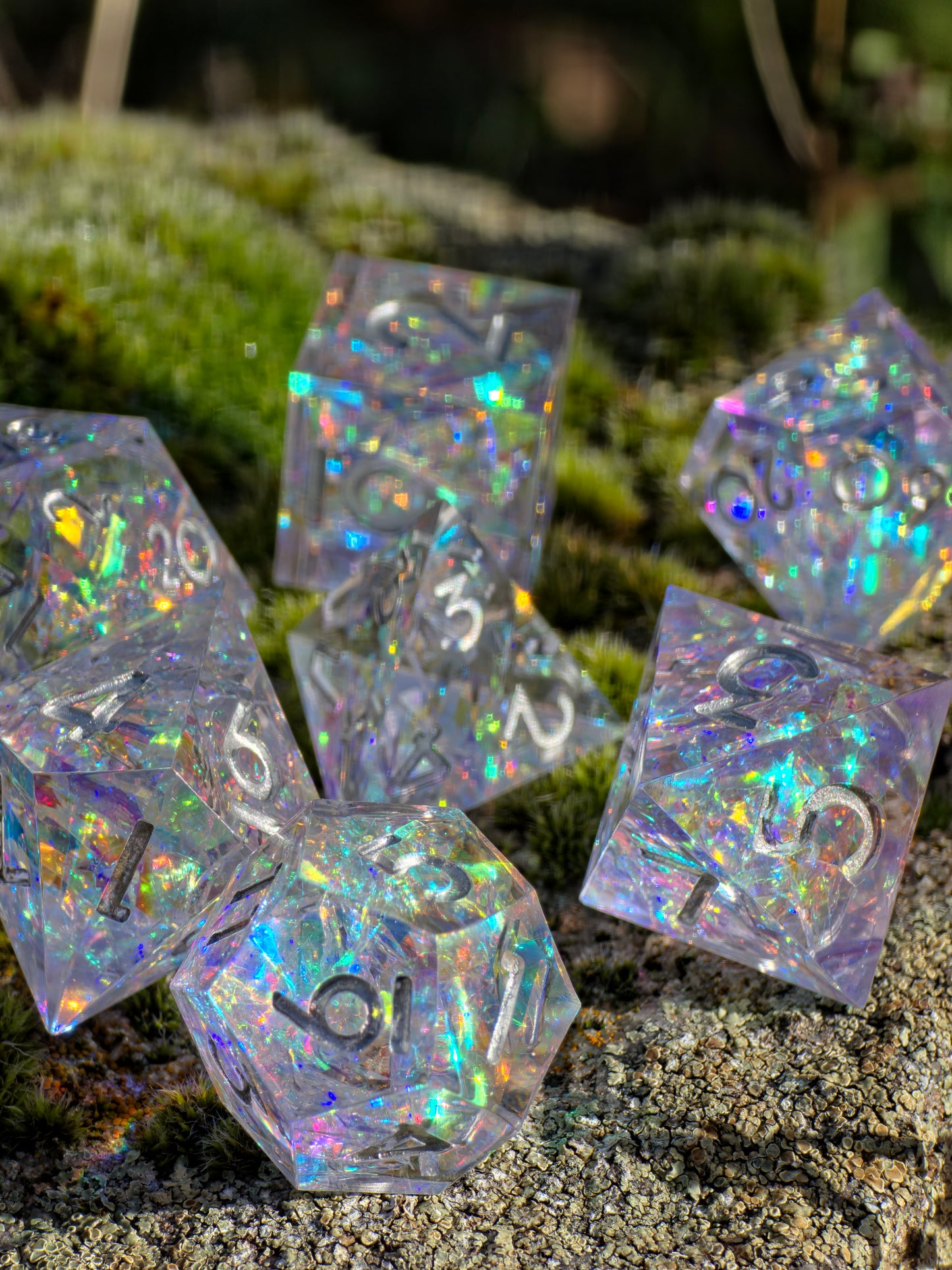 Polyedrischer Würfelset Opal Aurora – Handgemachte Resinwürfel mit Opal Effekt | DnD Dice Set Pen and Paper TTRPG | Gefrorenes Nordlicht Würfelset