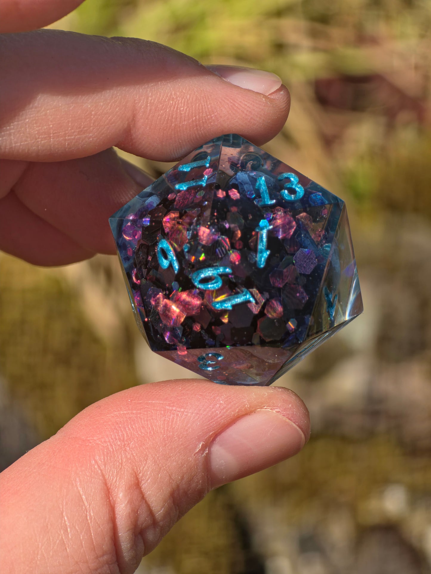 Shiny Mew's Stardust Shiny Mew D20 35mm – Pokémon Inspired Handmade Resin Dice | Custom Sharp Edge Chonk D20 for DnD, RPG & Collectors