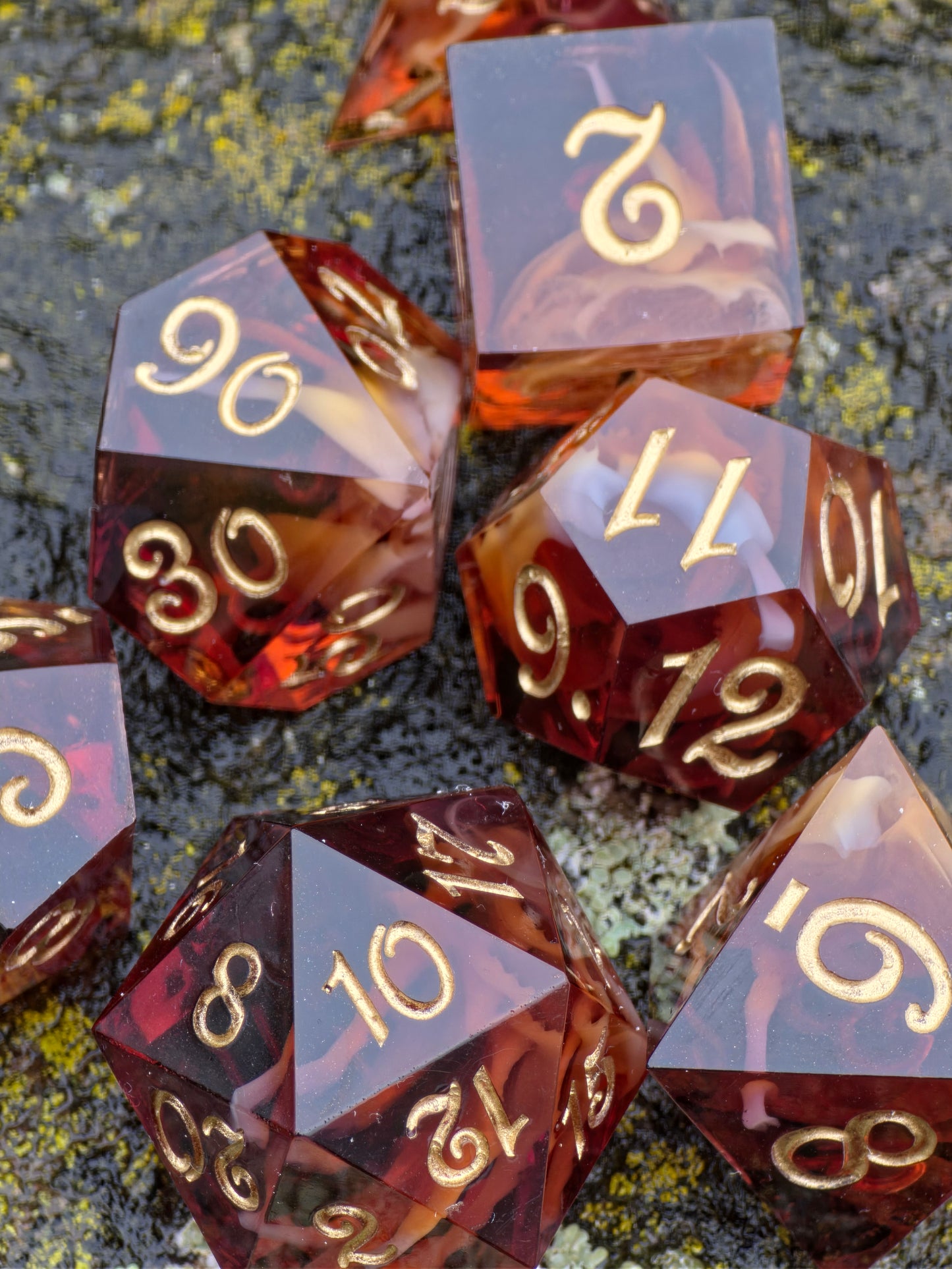 Polyedrisches Würfelset „Coffee Cream Swirl“ – Handgemachte Resinwürfel braun-creme mit Kaffee Swirl Effekt | DnD Dice Set TTRPG