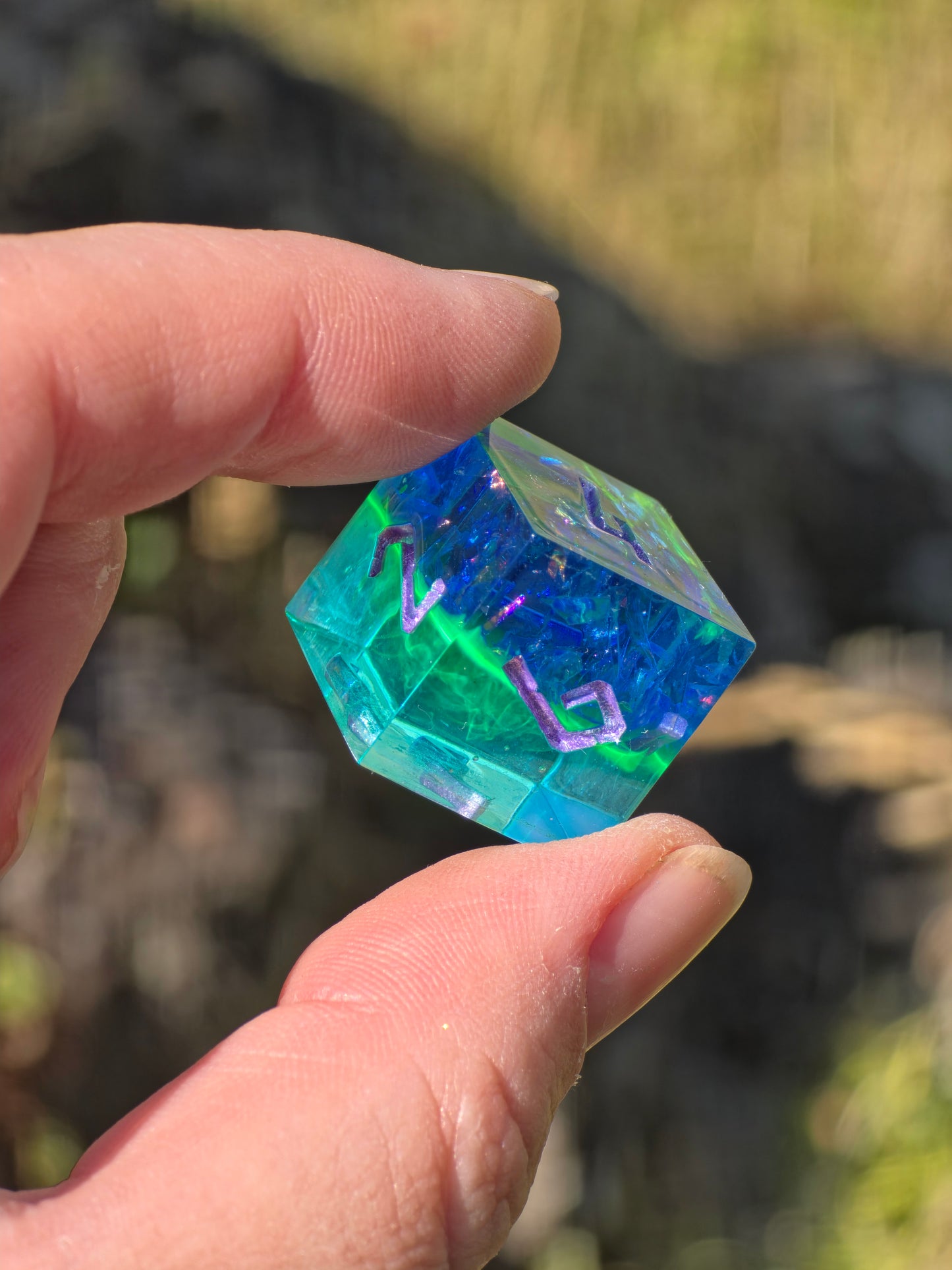 Shiggy – Mystic Tidal Bloom Würfelset – Handgefertigtes Pokémon inspiriertes Resin Dice Set | Petri-Effekt & Metallic Lila Zahlen Squirtle