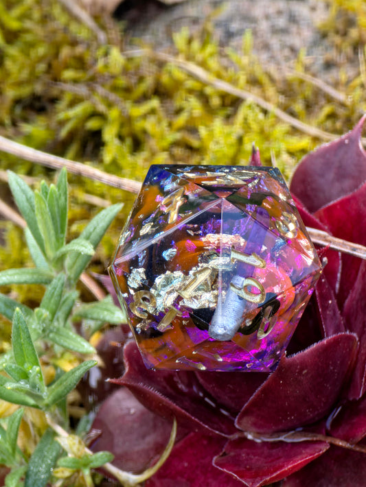 Sci Fi Sword D20 Dice – Resin Dice with Energy Blade Insert, Galaxy Fantasy DnD Dice, Handmade Sharp Edge TTRPG Dice