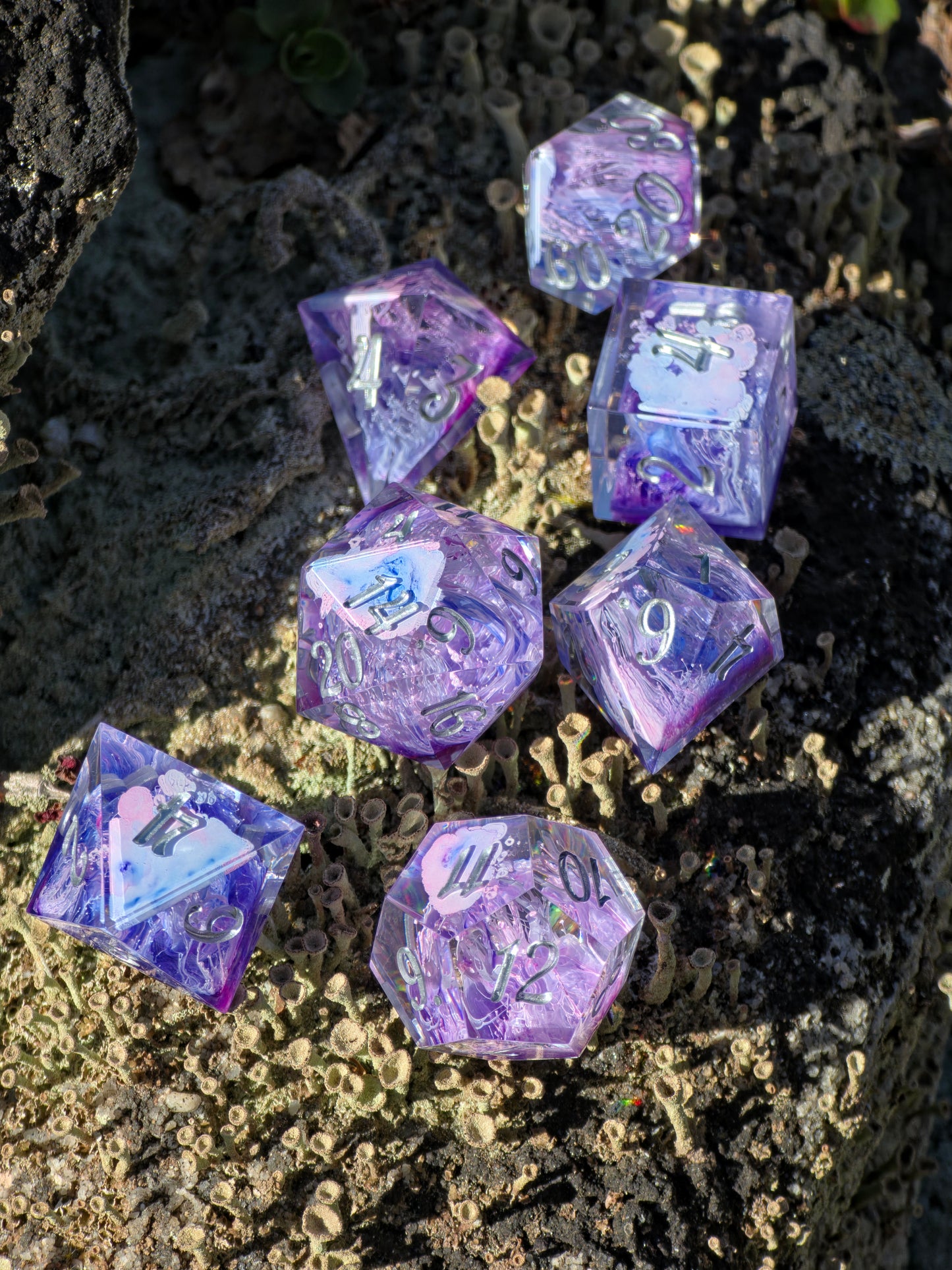 Petri Effect Dice Set – Pink Purple Blue Resin DnD Dice, Cloud Fantasy Dice, Sharp Edge Handmade TTRPG Dice Set, Galaxy Dice