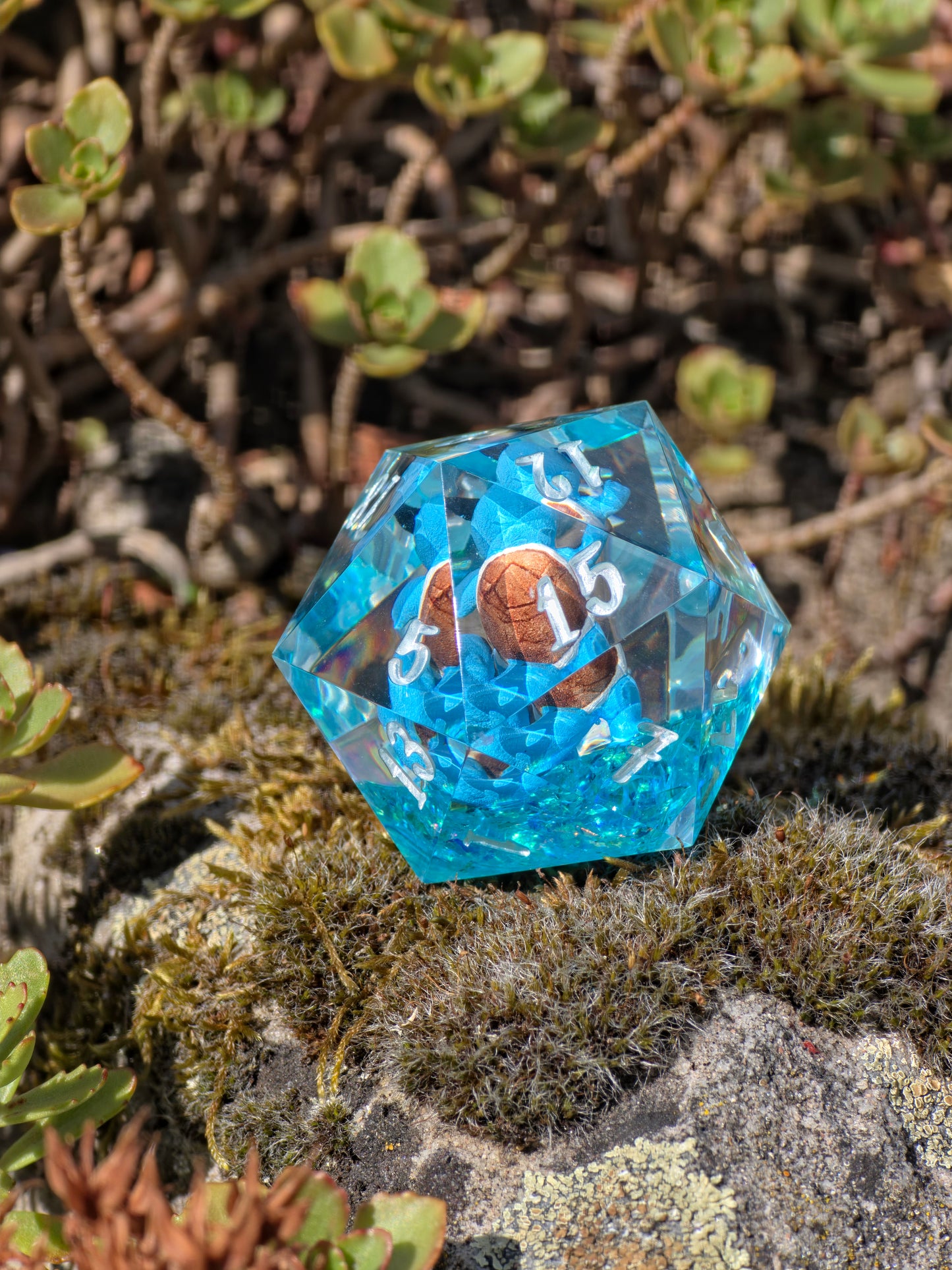 Shiggy – Summer Splash D20 40 mm – Pokémon-inspirierter Resin Würfel mit Sonnenbrille XL DnD Sammlerwürfel