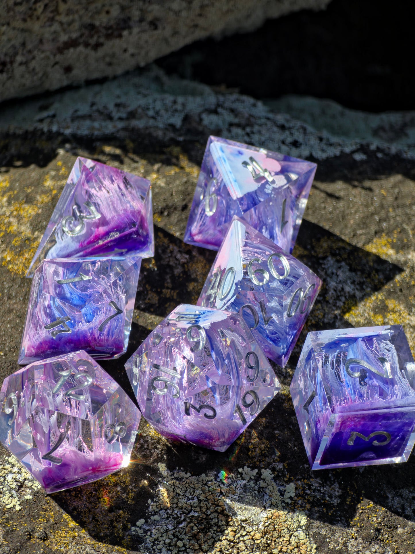 Petri Effect Dice Set – Pink Purple Blue Resin DnD Dice, Cloud Fantasy Dice, Sharp Edge Handmade TTRPG Dice Set, Galaxy Dice