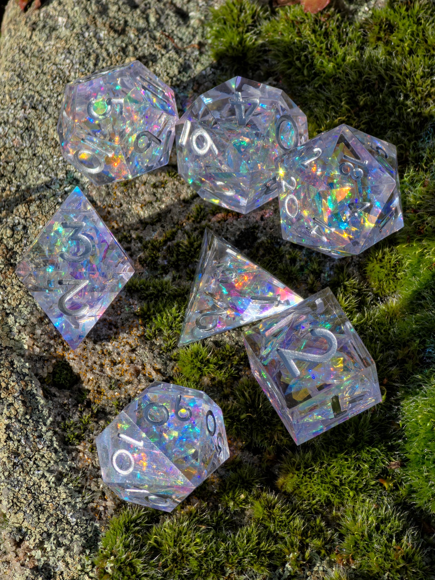 Polyedrischer Würfelset Opal Aurora – Handgemachte Resinwürfel mit Opal Effekt | DnD Dice Set Pen and Paper TTRPG | Gefrorenes Nordlicht Würfelset