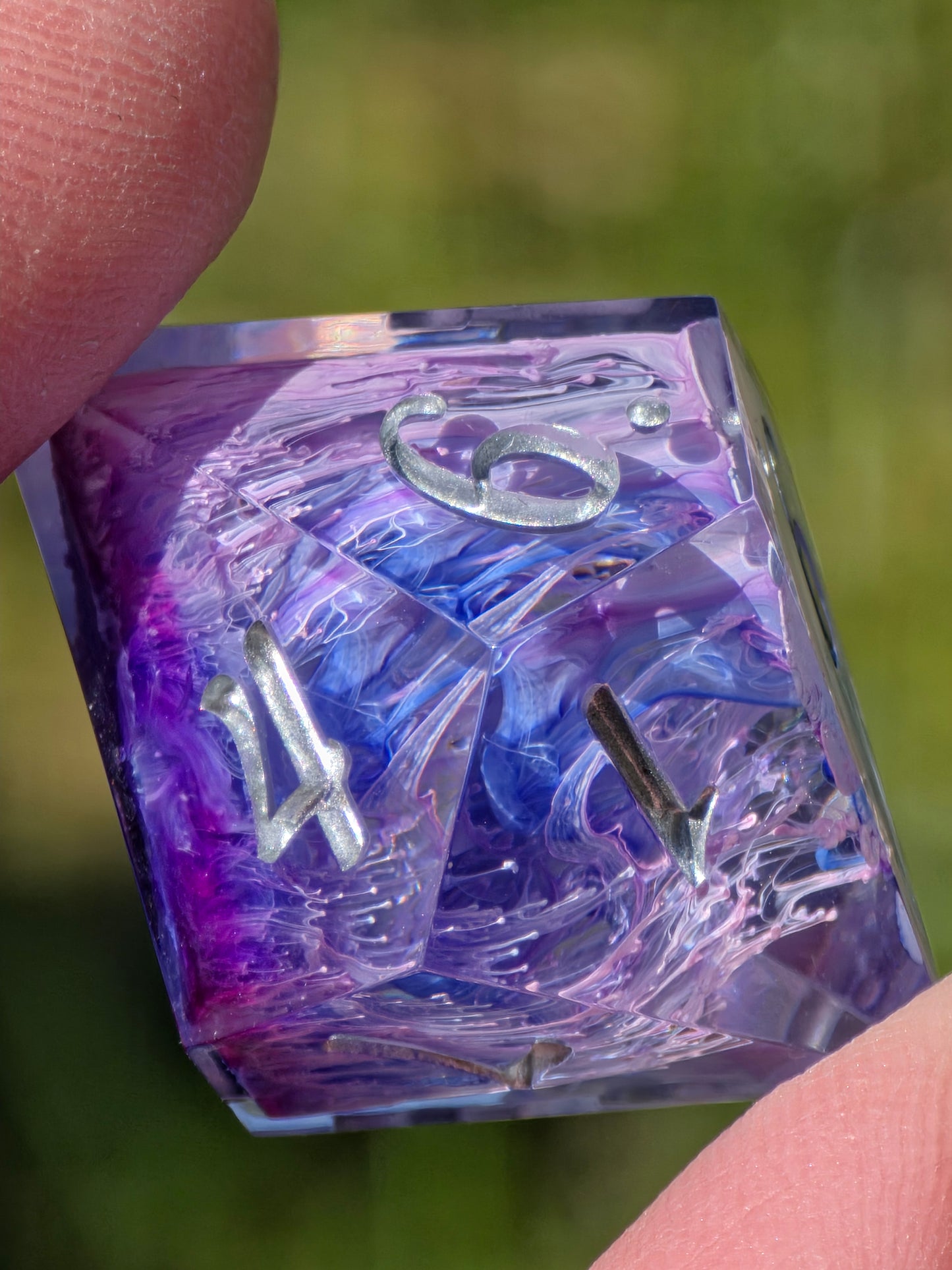 Petri Effect Dice Set – Pink Purple Blue Resin DnD Dice, Cloud Fantasy Dice, Sharp Edge Handmade TTRPG Dice Set, Galaxy Dice