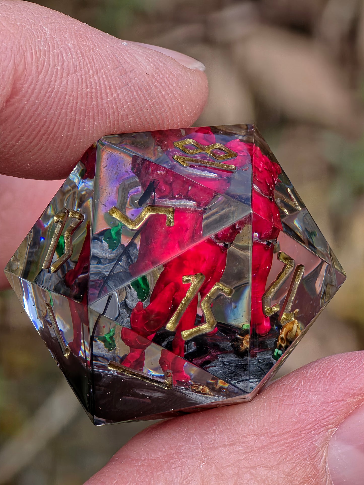 Greek Mythology Dice Set – Hades Inspired Cerberus Resin Dice, Liquid Core Ambrosia Potion D12, Handmade Fantasy DnD Dice for Collectors