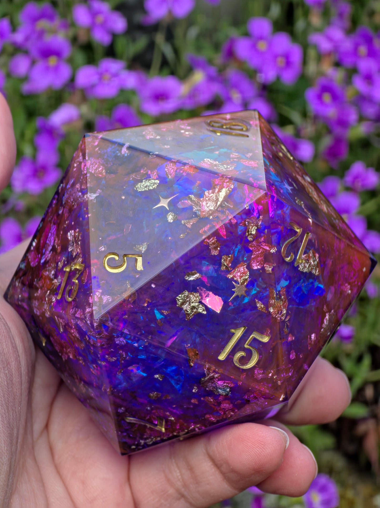 Polyhedral Jumbo D20 Liquid Core Dice 65mm – Handmade Galaxy Dice XXL Resin Dice with Liquid Core Liquid