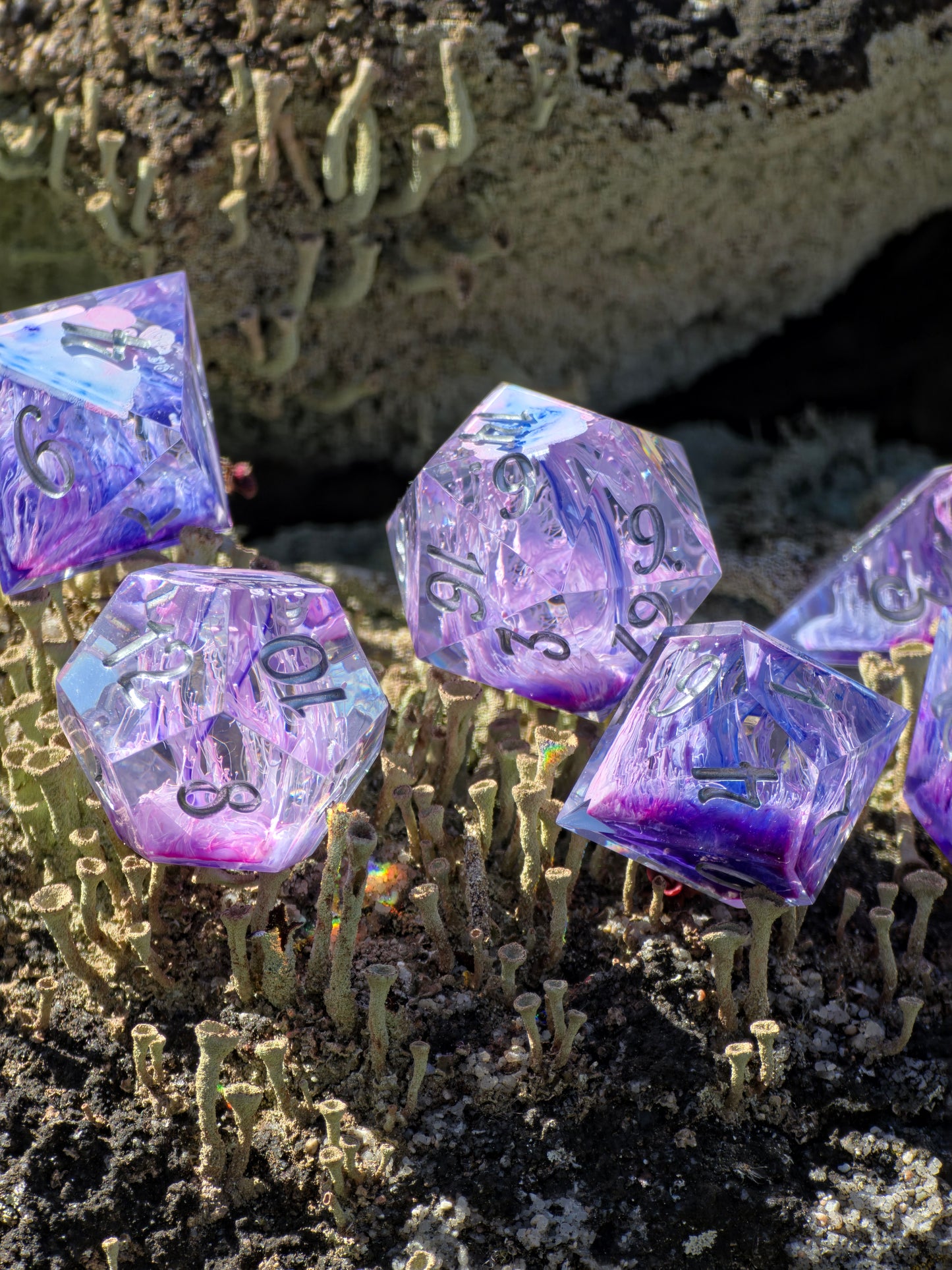 Petri Effect Dice Set – Pink Purple Blue Resin DnD Dice, Cloud Fantasy Dice, Sharp Edge Handmade TTRPG Dice Set, Galaxy Dice