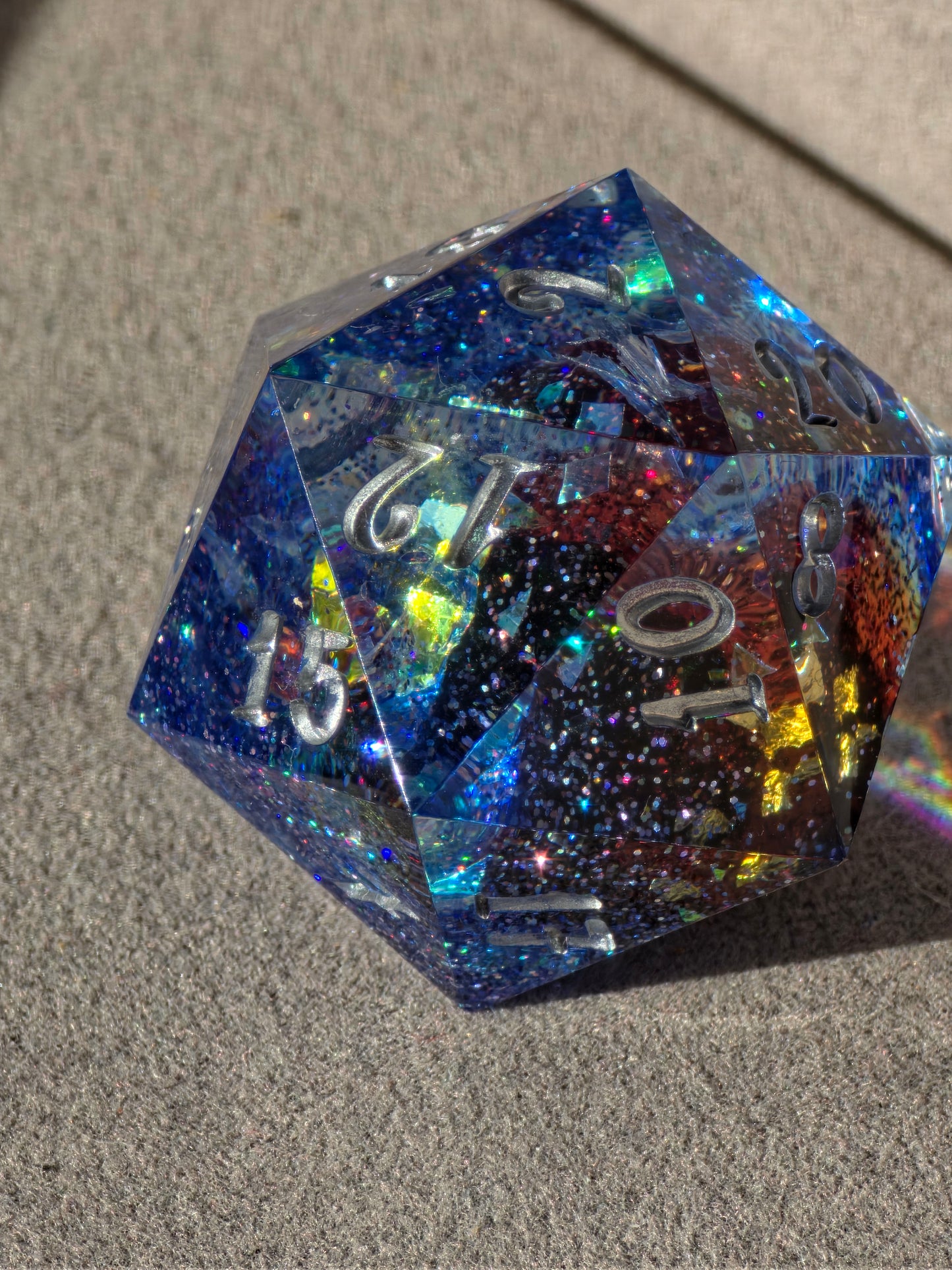 Planet Core D20 35mm – Large Resin Dice with Galaxy Effect & Planet Core, Sharp Edge DnD Dice, Handmade TTRPG Dice, Collector Dice