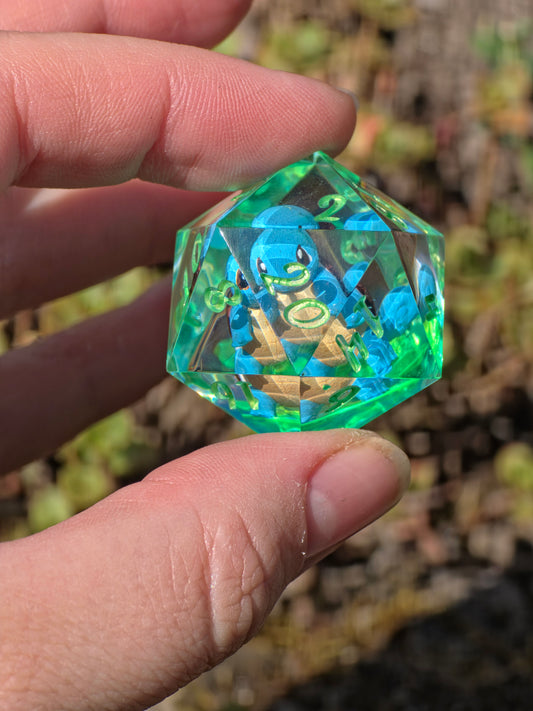 Shiggy – Toxic Lagoon D20 35 mm – Pokémon-inspirierter Resin Würfel in Neon Acid Green | Handgefertigter Chonk DnD Würfel