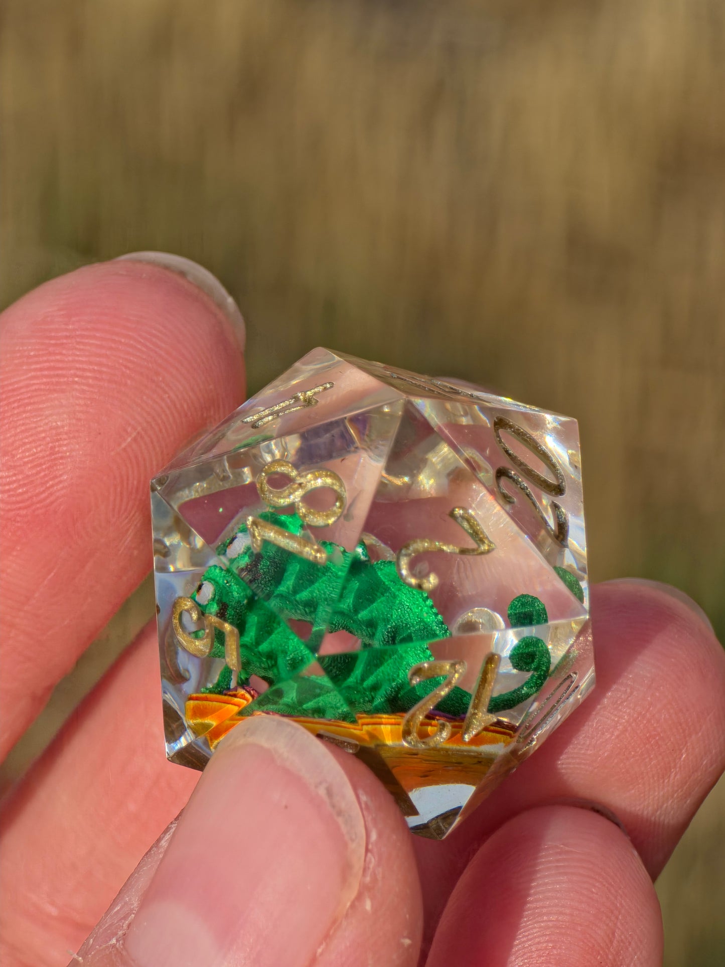 Pascal's Secret Garden D20 Dice – Tangled Inspired Resin D20 mit Pascal Chamäleon | Handgemachter Sharp Edge Würfel für DnD & RPG