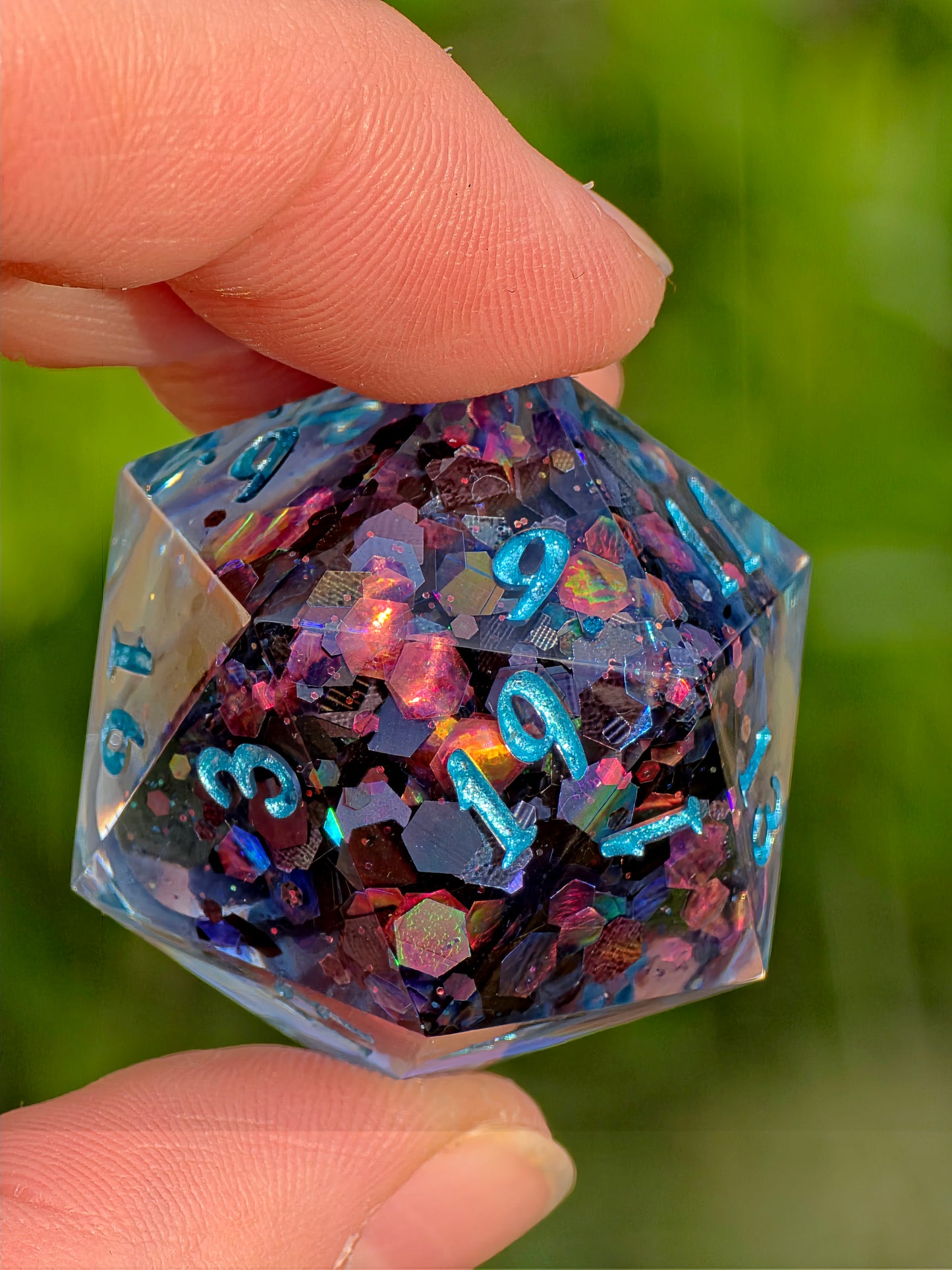 Shiny Mew's Stardust Shiny Mew D20 35mm – Pokémon Inspired Handmade Resin Dice | Custom Sharp Edge Chonk D20 for DnD, RPG & Collectors