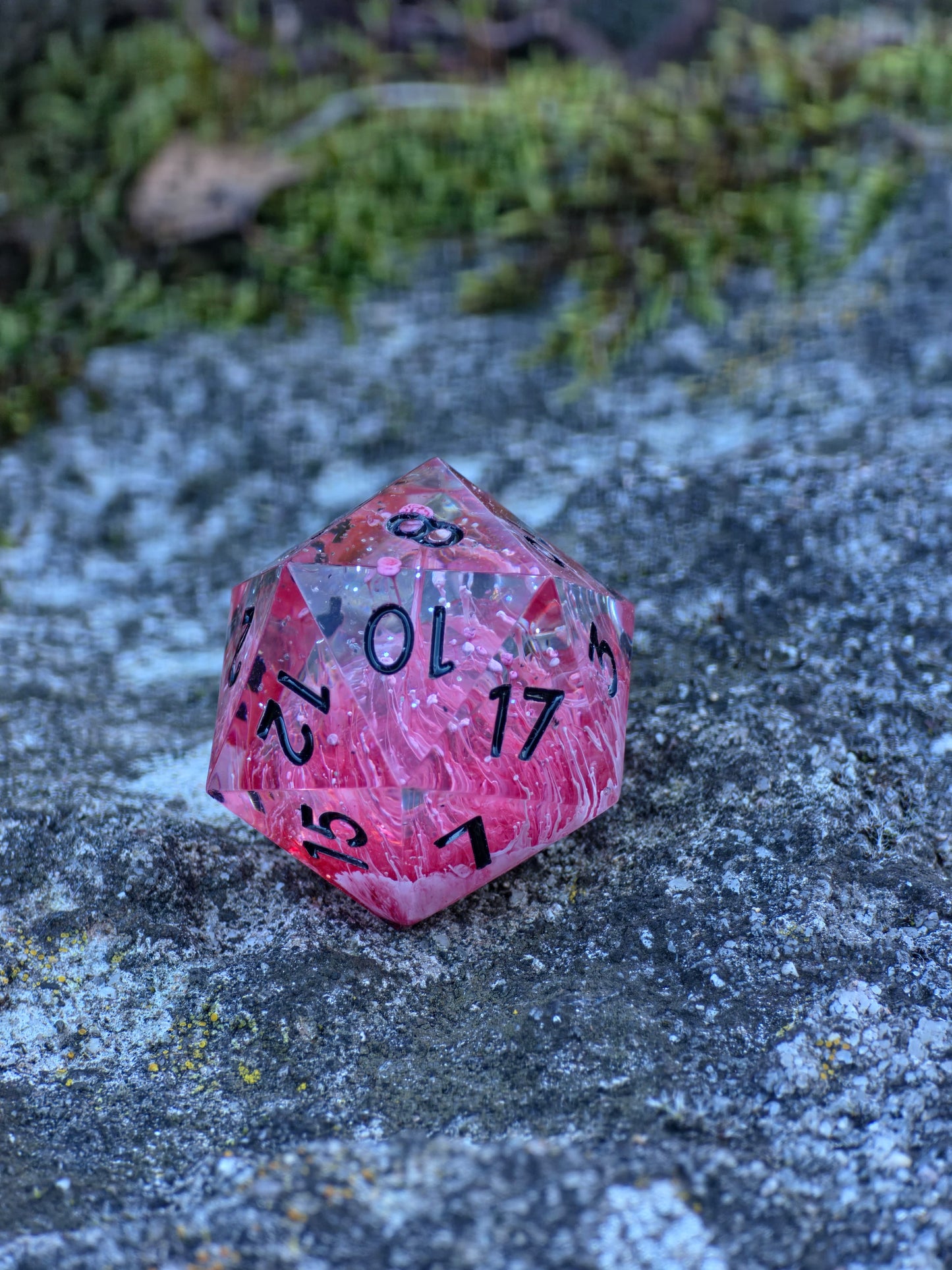 „Petri D20 Mushroom“ im Sonnenlicht – Harz glüht wie ein magischer Pilz im Wald.  
“Petri D20 Mushroom” in sunlight – resin glows like a magical forest mushroom.
